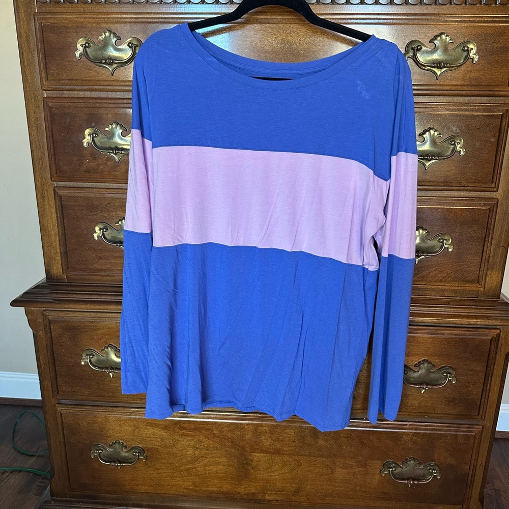 Colorblock Long Sleeve Top - Blue and Pink